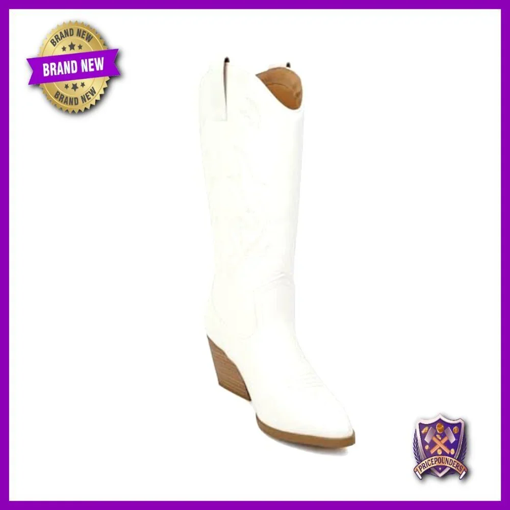 Western Cowgirl Ankle Boots Stitched Pointe Toe Low Heel Mid Calf Fashion